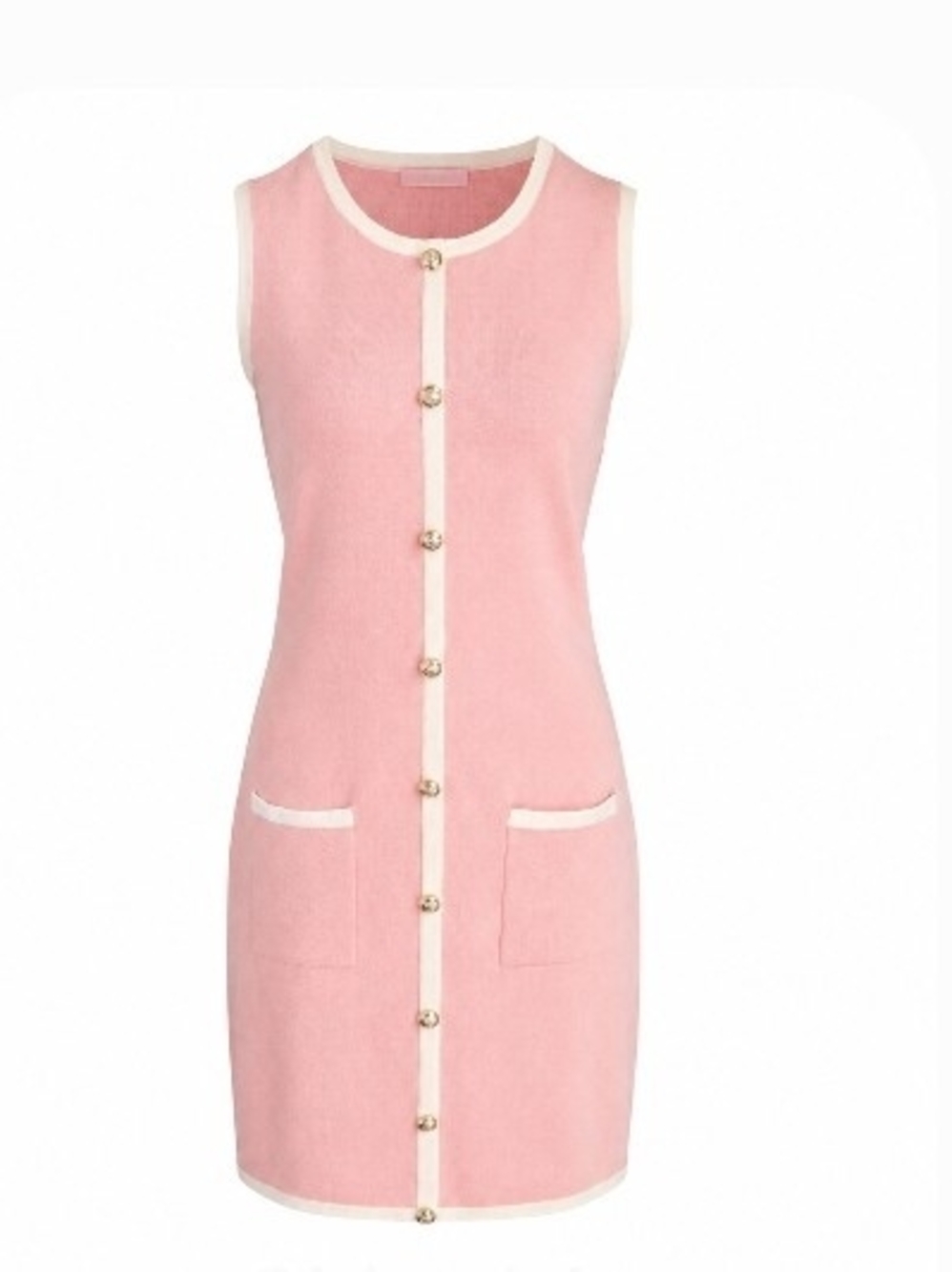 Sleeveless Pink Button-Front Knit Dress